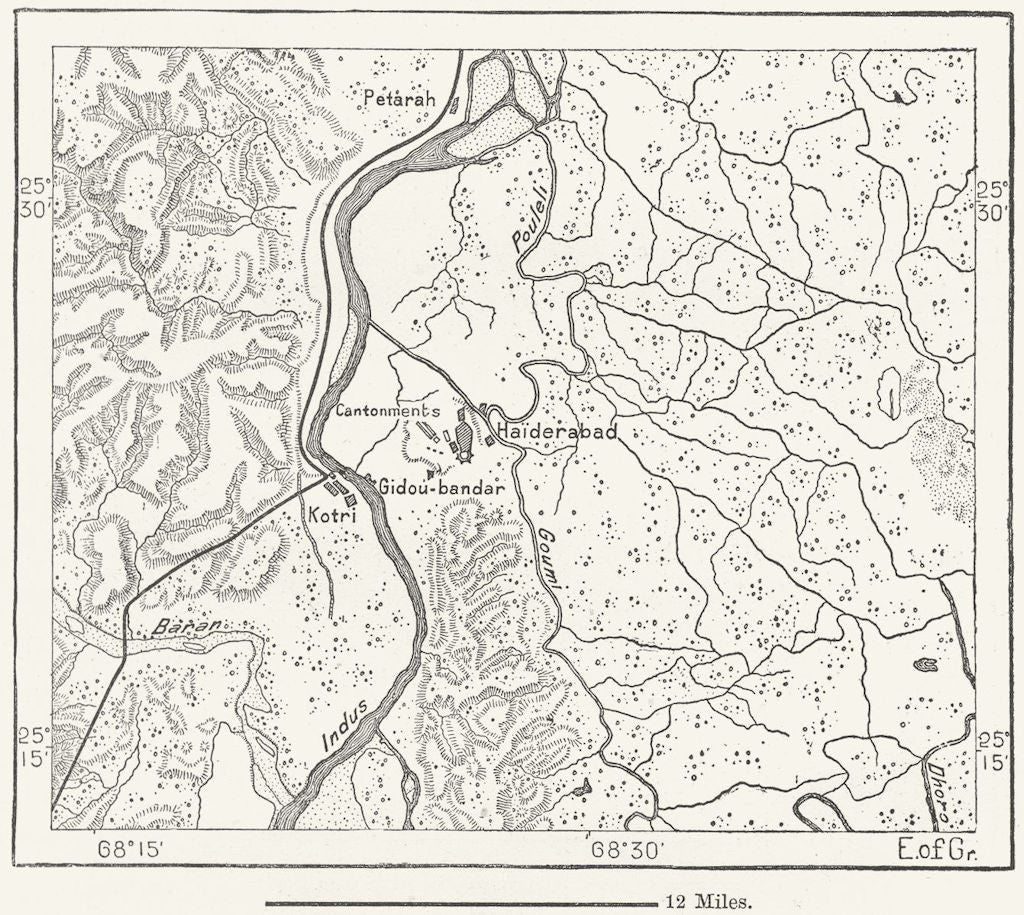 PAKISTAN. Haiderabad, sketch map c1885 old antique vintage plan chart